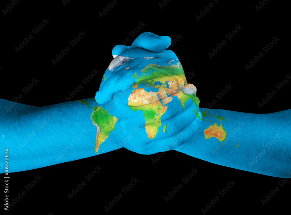Map painted on hands showing concept -world in our hands Stock Photo ...