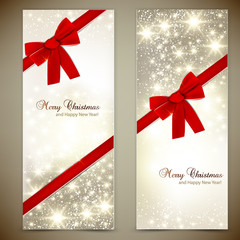 Canvas Print - Greeting cards with red bows and copy space. Vector illustration