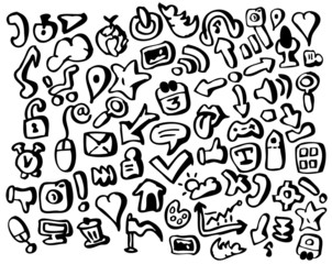 Wall Mural - black and white freehand sketch applications vector icons