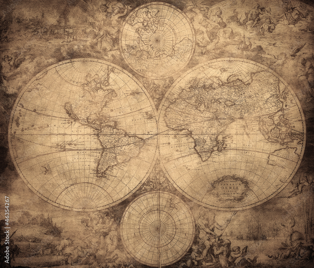 vintage map of the world circa 1675-1710 - obrazy, fototapety, plakaty 