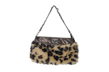 Isolated Leopard Print Fur Fashionable Purse Or Handbag