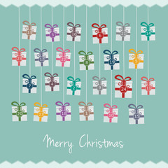 Wall Mural - gift boxes hang on twine advent calendar