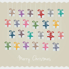 Wall Mural - gift boxes hang on twine advent calendar