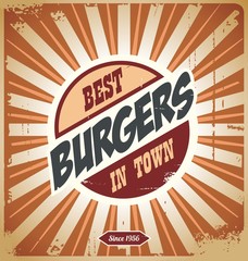 Wall Mural - Retro burger sign, vintage poster template