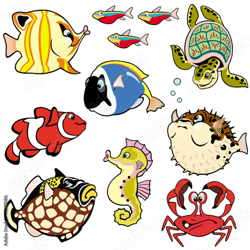 Naklejka na szafę set with cartoon fishes