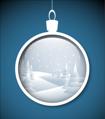 Wall Mural - Vector Christmas bauble with snowy landscape