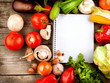 © Subbotina Anna - Open Notebook and Fresh Vegetables Background. Diet
