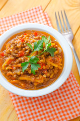 Wall Mural - Lentil with vegetable in white bowl