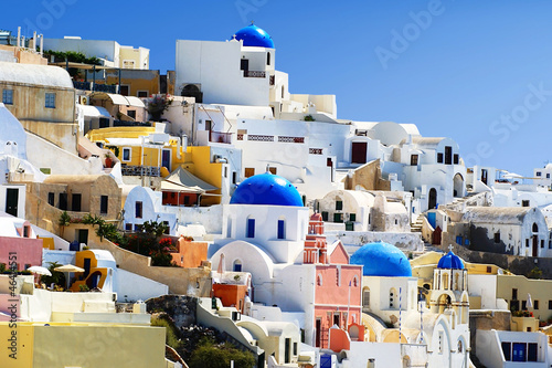 Plakat na papierze fotorealistycznym Oia wieś na wyspie santorini w Grecji