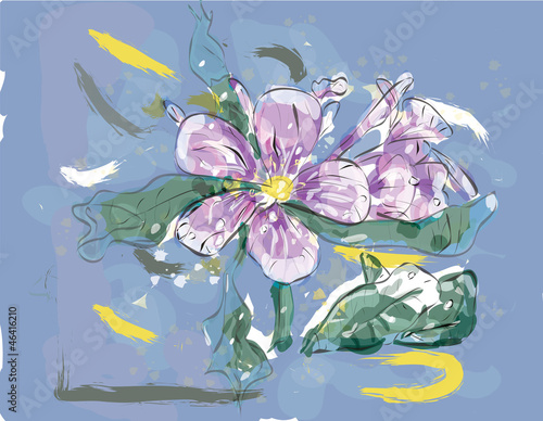 Naklejka na drzwi Pink Jasmin flower in watercolor over a blue background