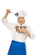 Beautiful professional chef woman. Isolated
