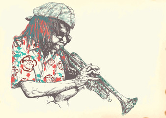  Musician, trumpeter. Hand drawing into vector