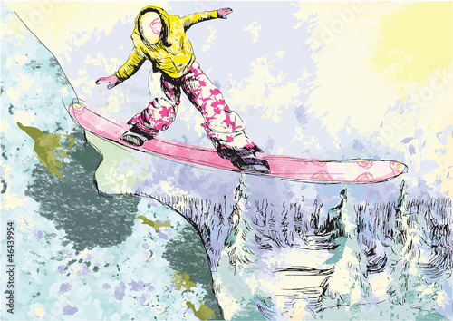 Board z aluminiowym obramowaniem Snowboarder - rysunek odręczny