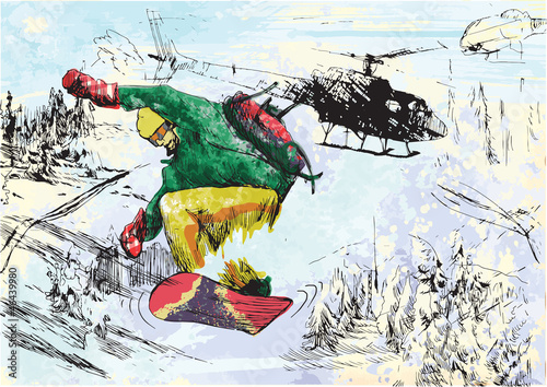 Board z aluminiowym obramowaniem Snowboarder - rysunek odręczny