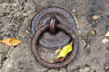 Wall Mural - old metal ring on a stone