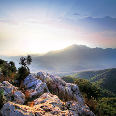 Wall Mural - Evening in mountains.