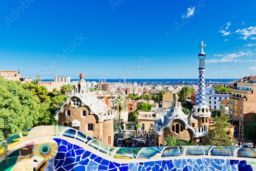 Fotoboard na płycie Park Guell w Barcelonie, Hiszpania.