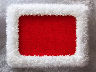 White fur Santa Claus Christmas frame with red empty space