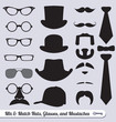 Vector Set: Mix of Glasses, Hats, Mustaches, and Ties