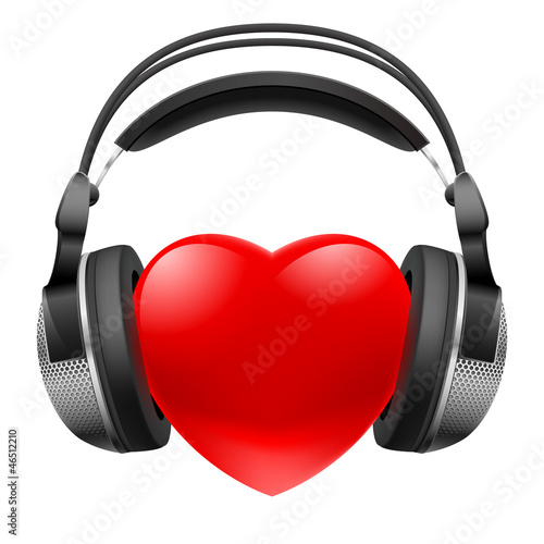 Naklejka ścienna Red heart with headphones