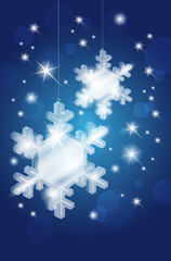 Wall Mural - transparent glass snowflakes on christmas shiny background