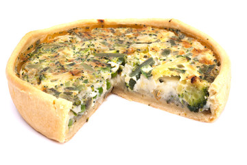 Vegetable quiche on white background