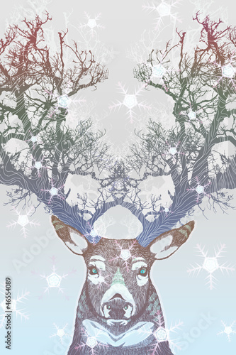 Fototapeta do kuchni Frozen tree horn deer