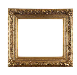 Old golden frame on white background