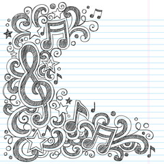 Fototapete - Music Notes G Clef Sketchy Doodles Vector
