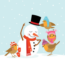 Robins And Snowman