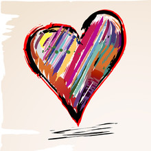 Love Concept, Colorful Heart With Paint Strokes, Grungy Style