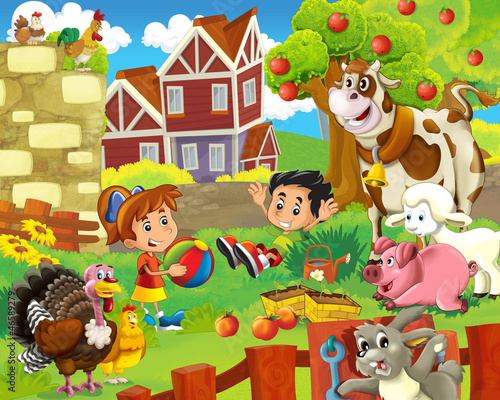 Fototapeta na wymiar The farm illustration for kids - happy and educational