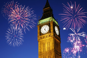 Fototapete - Fireworks over Big Ben