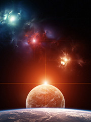 Wall Mural - planet system with colorful nebula on background