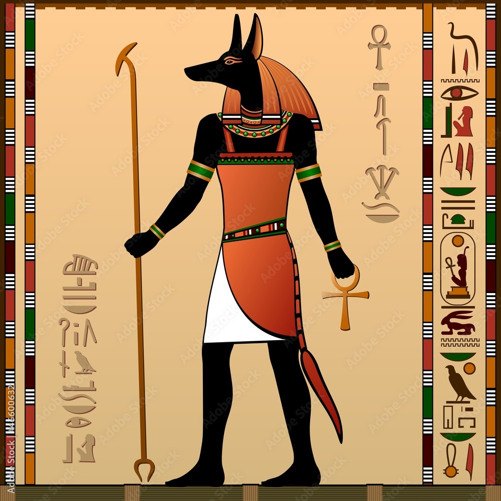 Ancient Egypt. Anubis - the jackal-headed deity. Stock Vector | Adobe Stock