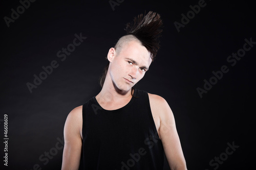 Punk Rock Man With Mohawk Haircut Against Black Background Buy