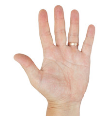 hand with a ring of men on a white background