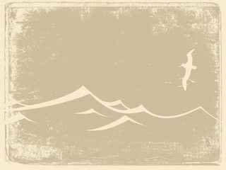 Poster - sea gull silhouette on grunge background