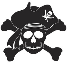 Pirate Skull Black White Illustration