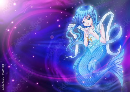 Tapeta ścienna na wymiar Manga style of zodiac sign on cosmic background, Pisces