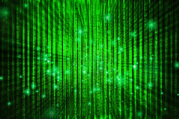 Wall Mural - Binary code flowing over a green background