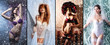 © Acronym - A collage of young women in erotic clothes on a snowy background