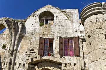 Wall Mural - Old medieval house at Rhodes island in Greece