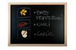 Blackboard with spices isolated in white