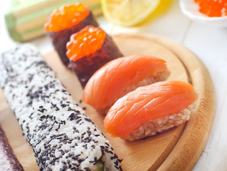 Poster - Fresh rolls and sushi with salmon