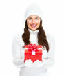 © grinny - Beautiful young Christmas girl with gift.
