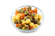 Trottole Tricolore pasta in transparent bowl with clipping path