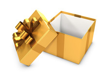 3d Open Gold Gift Box With Gold Bow