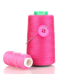 Wall Mural - Pink bobbin with needle and buttons isolated on white