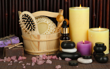 Wall Mural - Beautiful spa setting on bamboo background